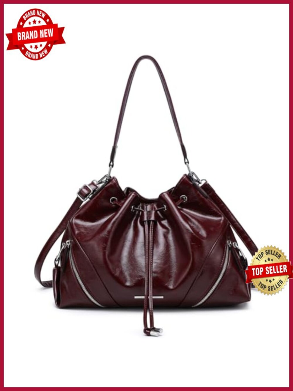 Large Hobo Bag Drawstring Bucket Tote Vegan Leather Work Travel